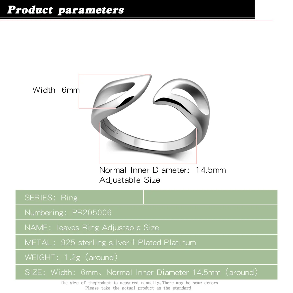 925 Sterling Silver Open Rings for Women Irregular Adjustable Willow Leaf Finger Ring Fashion Trendy Jewelry Birthday Gift