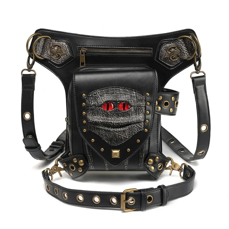 New Bags Women's European and American Punk Chain Bag Pu Niche Motorcycle Women's Shoulder Messenger Bag Waist Bag Men