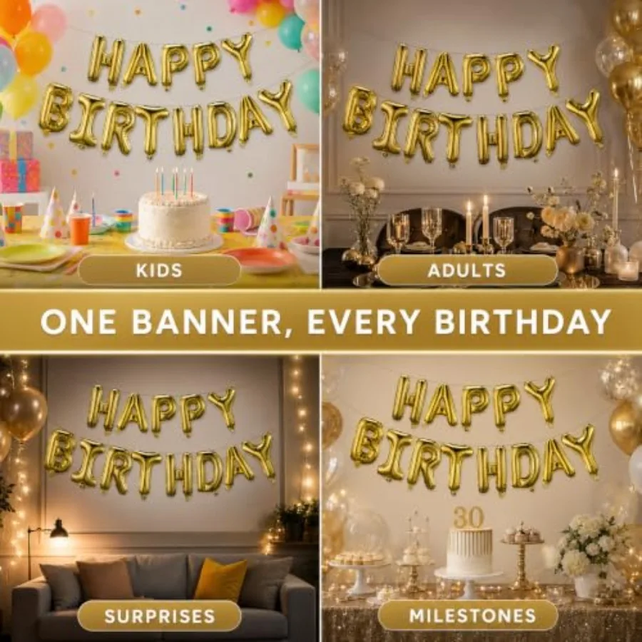 Happy Birthday Balloons Banner 16 Inch Mylar Foil Letters, Inflatable Party Decor and Birthday Decorations for Party Supplies view 6