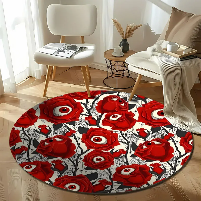 Free shipping! "Red Roses with Eyes Pattern for Bedroom Decor" round carpet for home sofa bedroom, gift