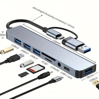8 in 1 USB Type C HUB Docking Station with 3.5mm Audio Jack Adapter Micro SD TF Card Reader Laptops Tablet Phone Disk Converter