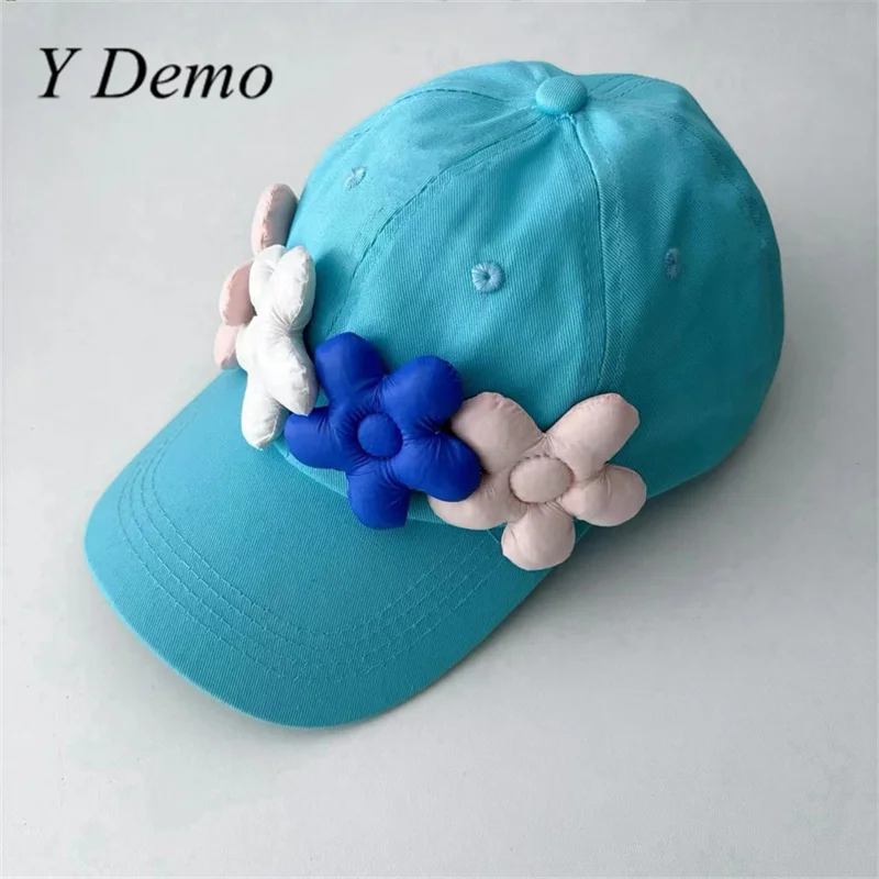 Y Demo Sweet Floral Patchwork Women Blue Baseball Cap Casual Solid Color Hat Streetwear