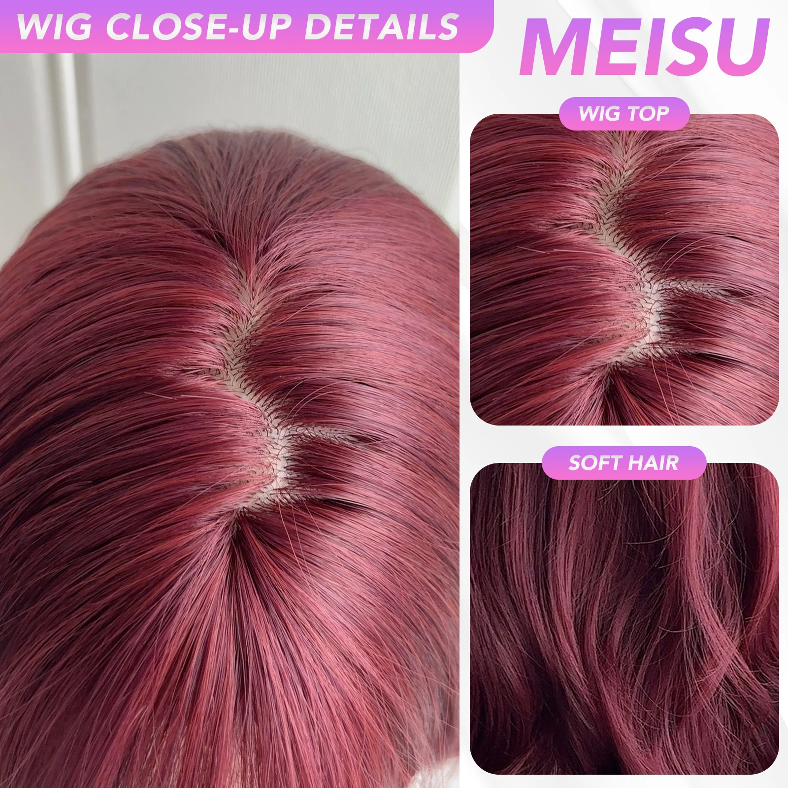 MEISU 26 بوصة الاصطناعية مجعد موجة الانفجارات شعر مستعار ألياف حمراء وردية مقاومة للحرارة الطبيعية وسلسة هالوين تأثيري للنساء #4