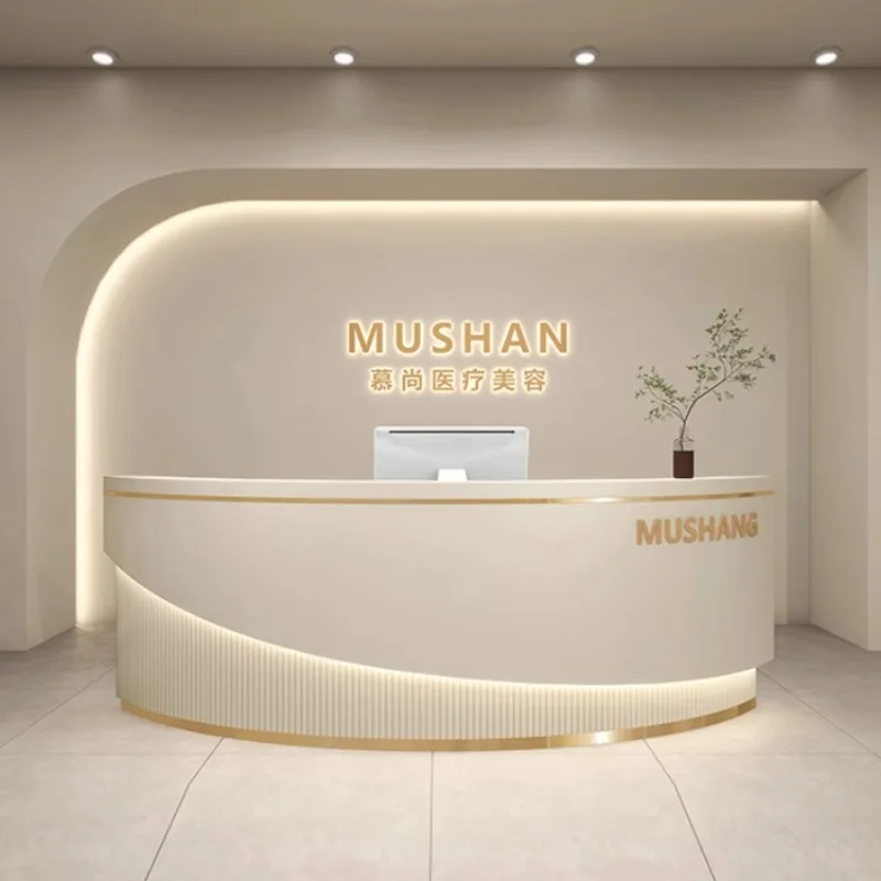

Decor Modern Front Desk Reception Counter Clinic Arched White Reception Desks Beauty Salon Mostrador De Tienda Furniture