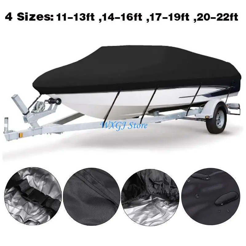 

37JE 210D Trailerable Marine Boat Cover Waterproof Fishing Ski Bass Speedboat V-Shape Blue Boat Cover 11FT-22FT UV for Protec