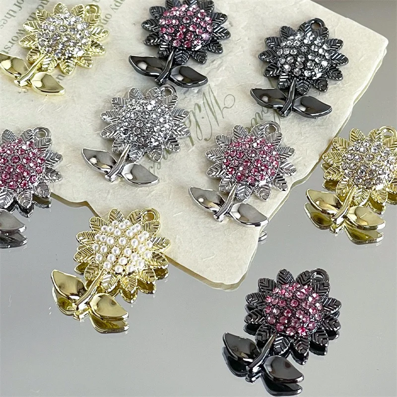 最新-50-ピース-ロット漫画の花の形の合金ひまわりフローティングロケットビーズ-diy-ジュエリー衣服ペンダントアクセサリー