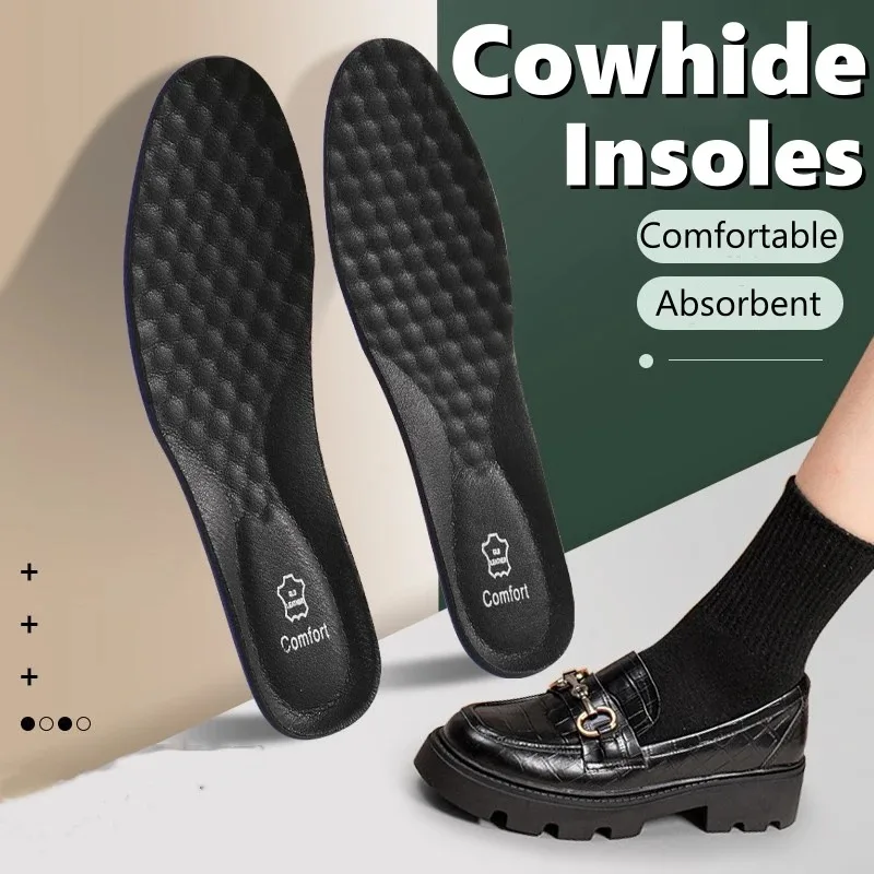 1 pair of cowhide comfort insolesBreathable and anti-odor leather insolesSoft soleThickened shock-absorbing sports insoles