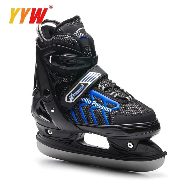 Zapatos de patines de hielo de patinaje con hoja de hielo, figura gruesa cálida, PVC térmico profesional, impermeable, negro, adultos y niños