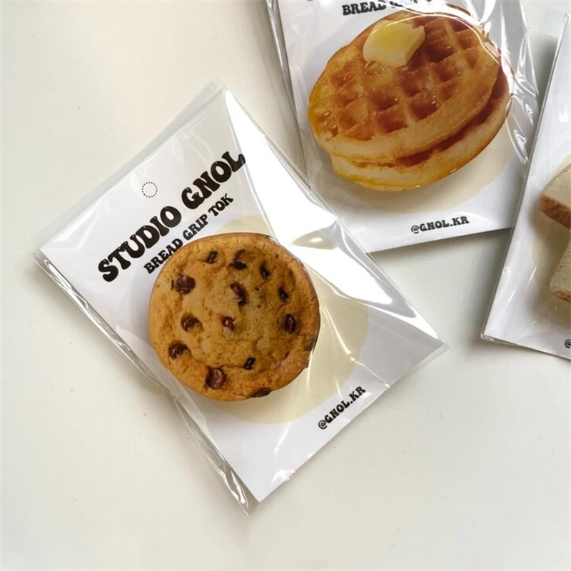 Korea Cute Waffle Cookies Griptok Bracket For iPhone 15 Samsung Food Phone Accessories Holder Ring Support Stand Grip Tok Gift