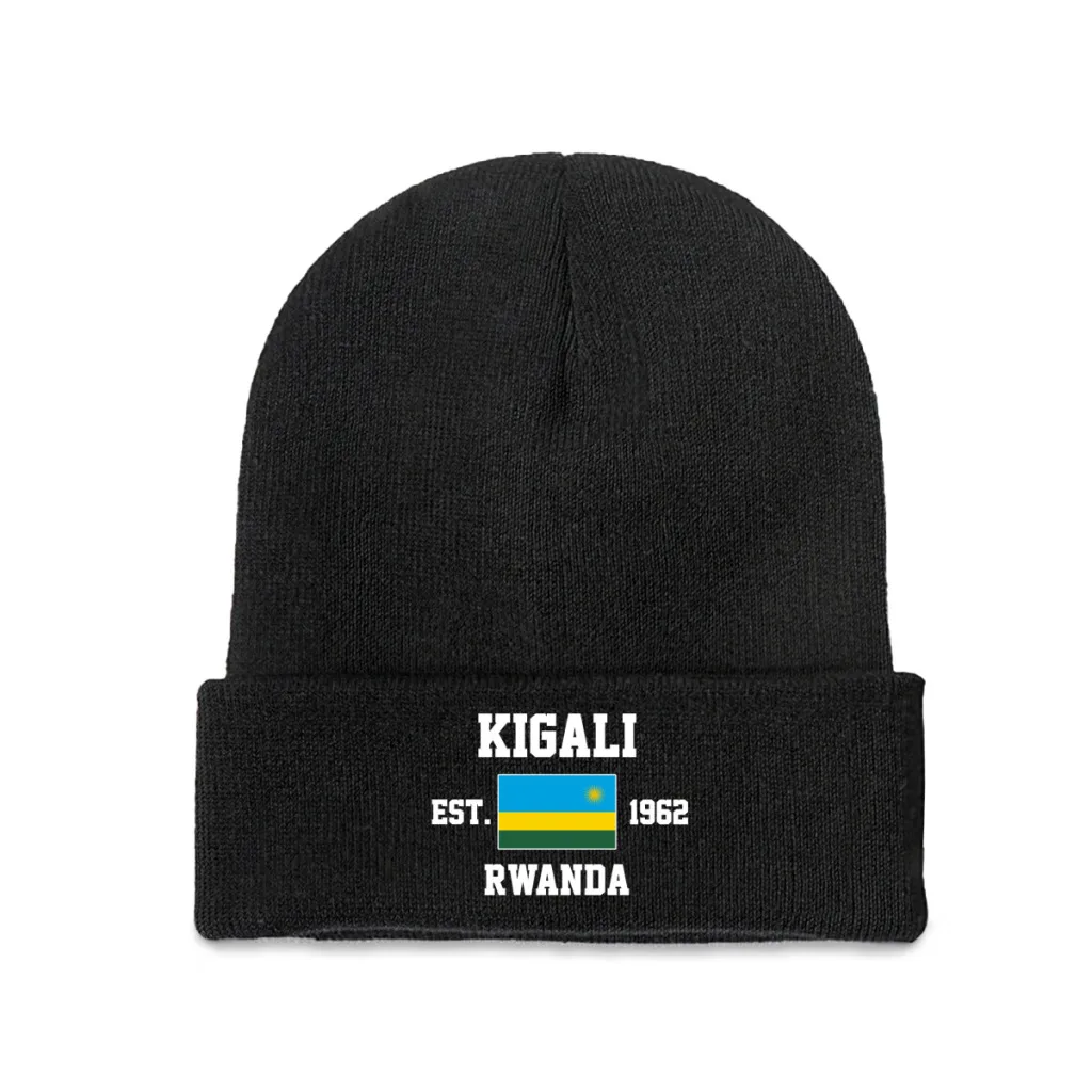 Rwanda EST.1962 Kigali Capital Men Women Unisex Knitted Hat Winter Autumn Print Beanie Cap Warm Bonnet
