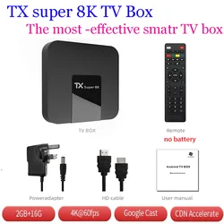 Android Smart TV Box, TX, Super 8K, marché mondial, lecteur multimédia, montre 2 Go, 16 Go, WiFi, décodeur TV, authentique, super valeur, nouveau