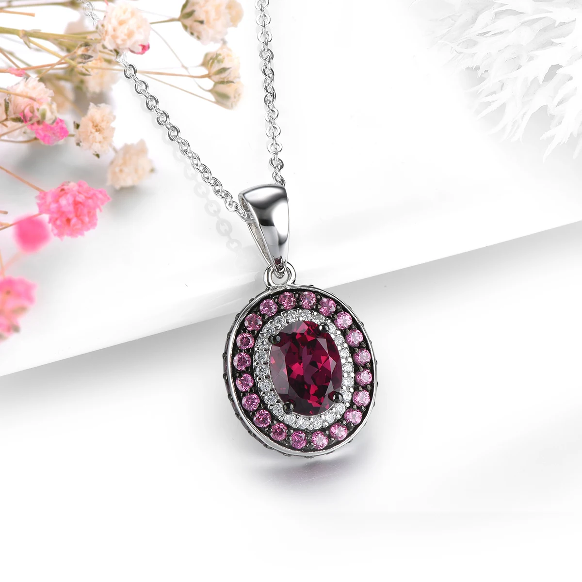 Natural Rhodolite Garnet Solid Sterling Silver Pendants 2.5 Carats Genuine Romantic Garnet Gemstone Elegant Fine Jewelry Styles