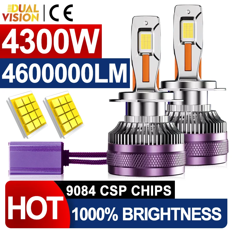 

4300W H7 Led Car Headlight Bulb Canbus H4 H8 H9 H11 HB3 9005 HB4 9006 H1 9012 HIR2 Lights 6000K 9084 CSP LED 12V Turbo Led Lamps