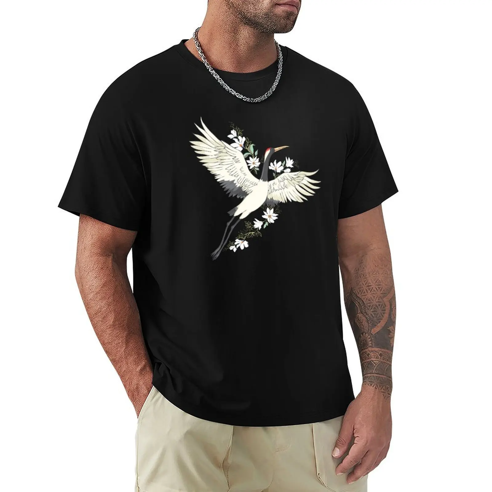 

crane bird in flight, white crane bird flying, crane bird T-Shirt Sweat Resistant Workout Tee Shirt