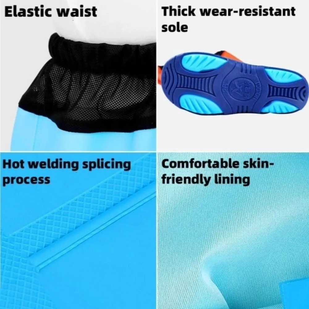 PVC الأطفال المطر السراويل الأحذية نصف الجسم مقاوم للماء الأطفال معطف واق من المطر بذلة الفيضانات القتال السراويل السميكة مع احذية المطر المطر #5