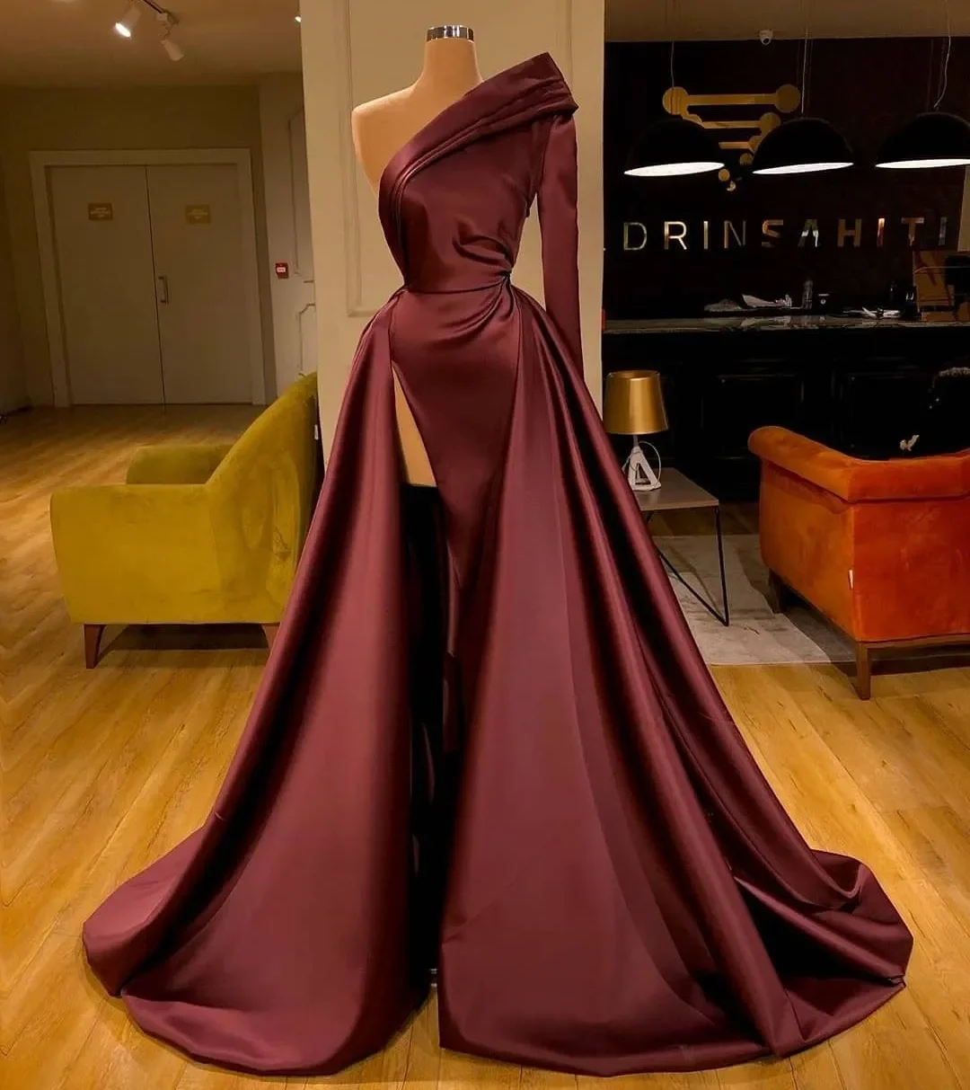 

Mermaid Dress Evening Sexy One-shoulder Long Sleeve formal Dance party Elegant ladies Luxury Evening dress sweep train plus size