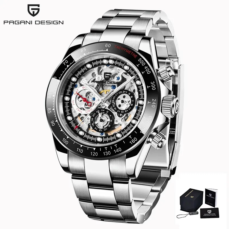 Pagani Ontwerp Mannen Automatisch Mechanisch Horloge Regenboog Regenboog Cirkel Skelet Wijzerplaat Roestvrij Staal Saffier Sporthorloges