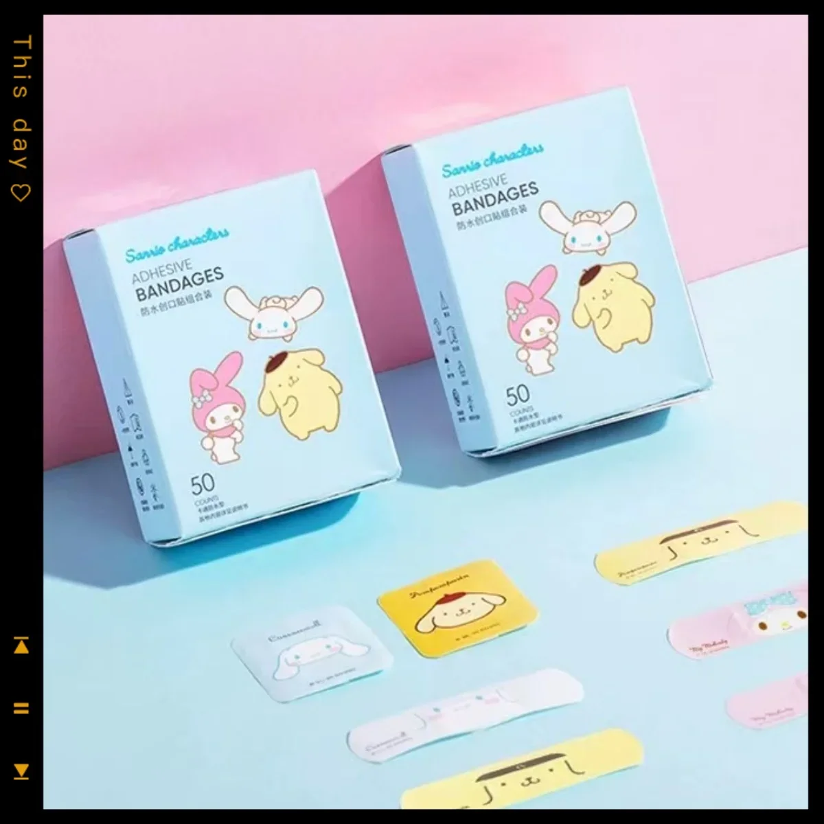 

kawaii sanrio cute band stickers kuromi classic breathable band-aid hello kitty my melody portable waterproof care 1 box 42pcs