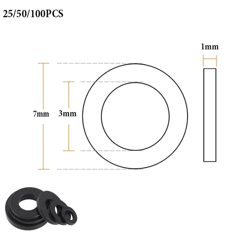 25-100pcs Black Plastic Rubber Flat Washer M3 M4 M5 M6 M8 M10 M12 Plane Spacer Insulation Gasket Rings For Screw Bolt