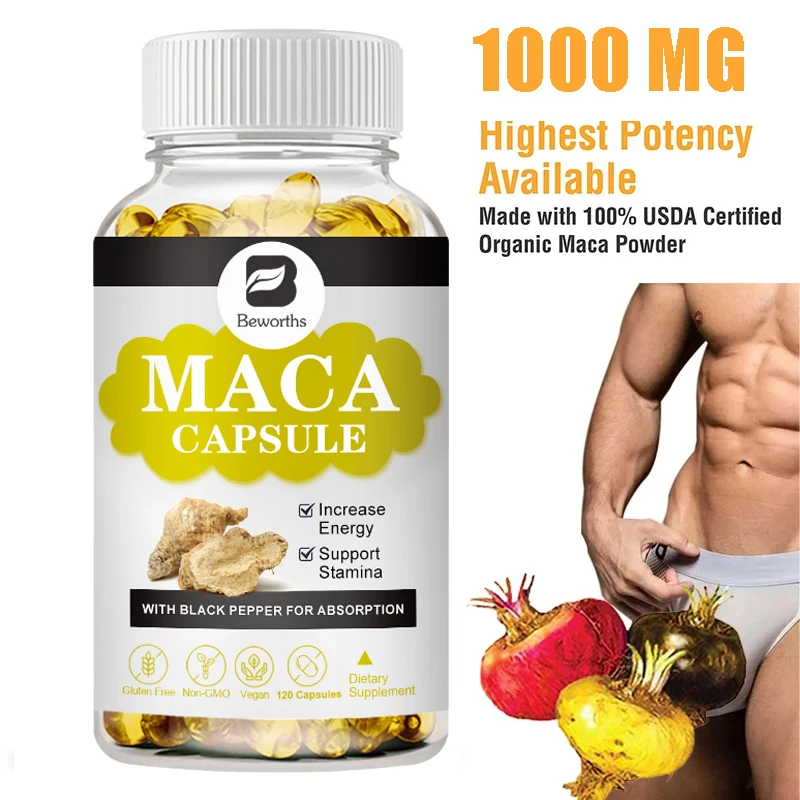 

BEWORTHS 120PCS Maca Root Extract Capsule with Red,Yellow,Black Maca Organic Pure Plant Extract High Concentration Good for Men