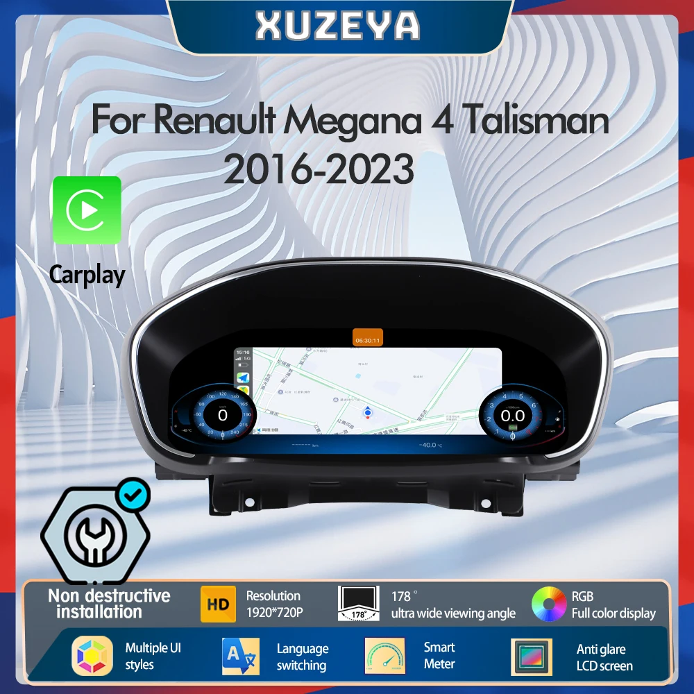 

12.3-дюймовый цифровой LCD-дисплей приборной панели для Renault Megane 4 Talisman 2016-2023, спидометр, CarPlay, Android Auto, виртуальный кокпит