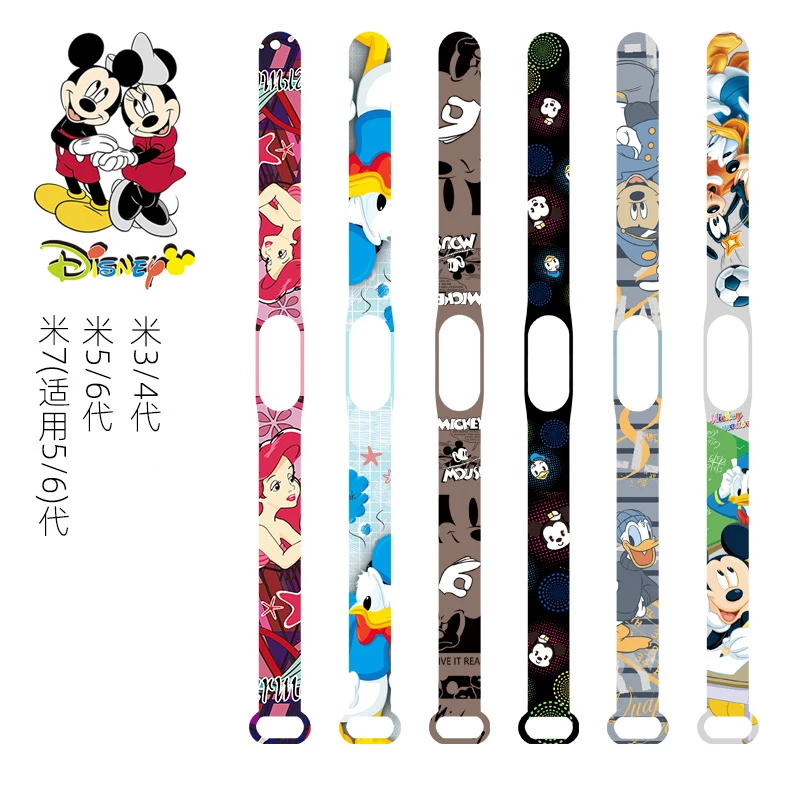 Disney Mickey Minnie Xiaomi Strap for Mi Band 7/6/5/4/3/NFC Wristband Cartoon Character Donald Duck Print Watch Replacement Band