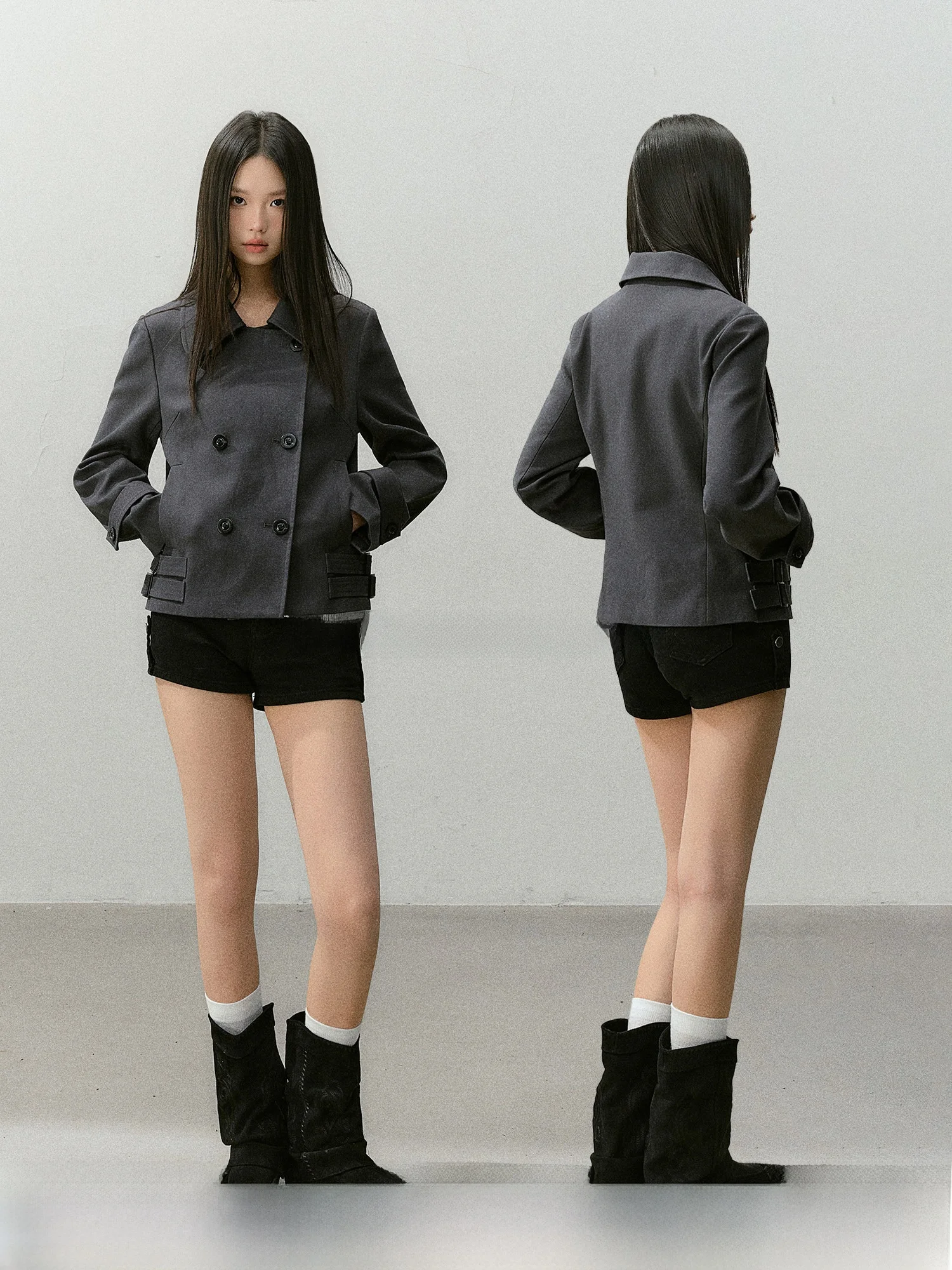 

Ele Casual ort Coat Cotton Turn-down Collar Double Button Sli Versatile Premium Quali Women's Spring Outerwear