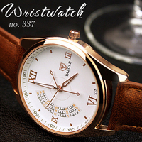 YAZOLE Top Brand Men's Watches Fashion Sport Metal Case Analog Quartz Wrist Watches Casual Business Leather Band Mens Watches