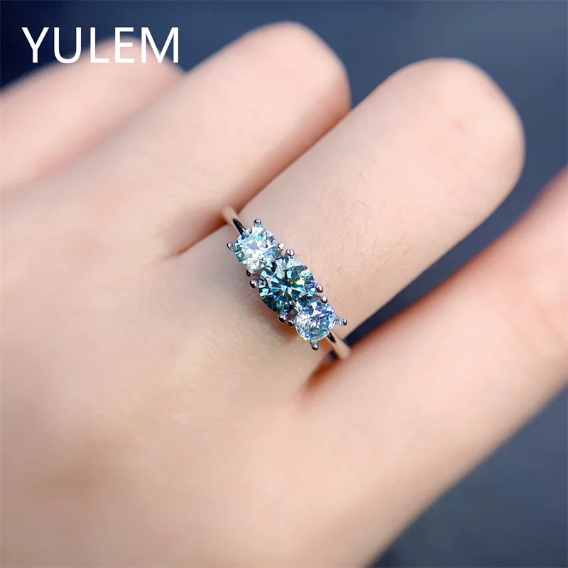 YULEM Green Moissanite Engagement Ring VVS Diamond Semi Eternity Wedding Ring Sterling Silver Commitment Anniversary Ring