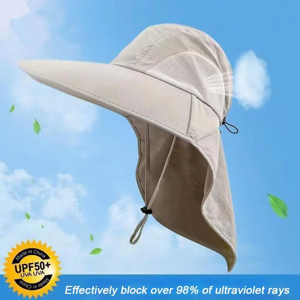 Summer Wide Brim Sun Hat with Neck Flap for Men Women Adjustable Outdoor 50+UPF Protection Safari Cap Hiking Fishing Hat