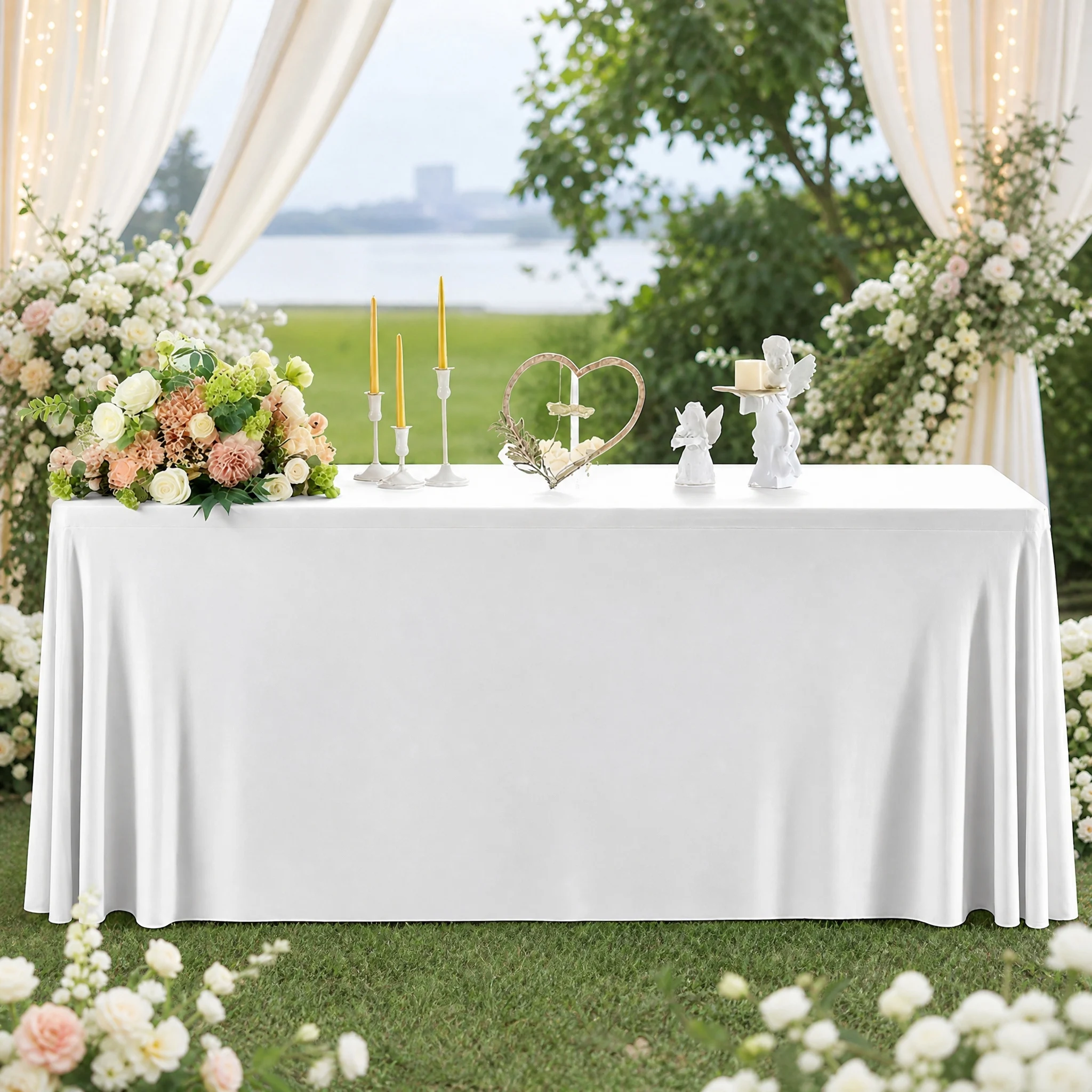 Customizable Wedding Tablecloth with Couple Name Elegant Floral Table Cover Wedding Reception Decoration Supplies