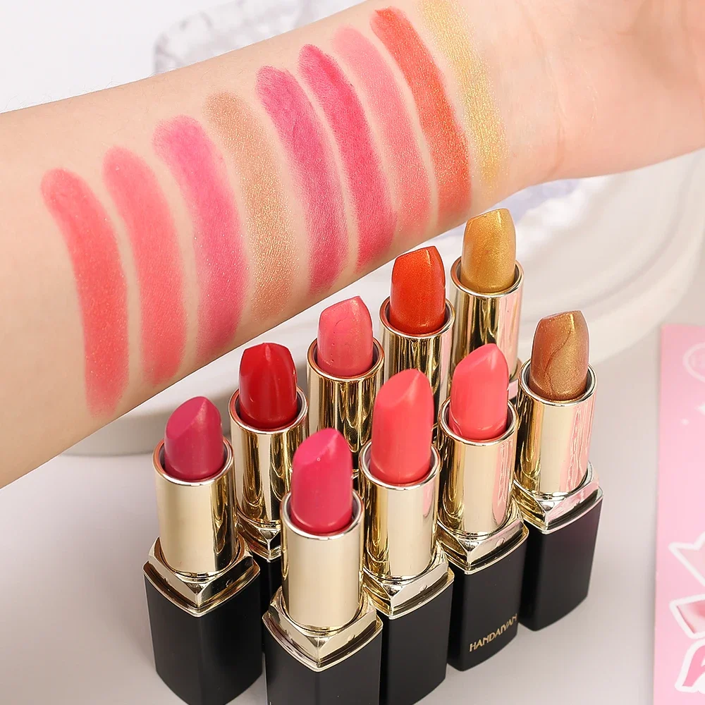 2019 New 9 Colors Luxury Lipstick Lips Makeup Waterproof Shimmer Long Lasting Pigment Nude Pink Mermaid Shimmer Lipsticks Makeup