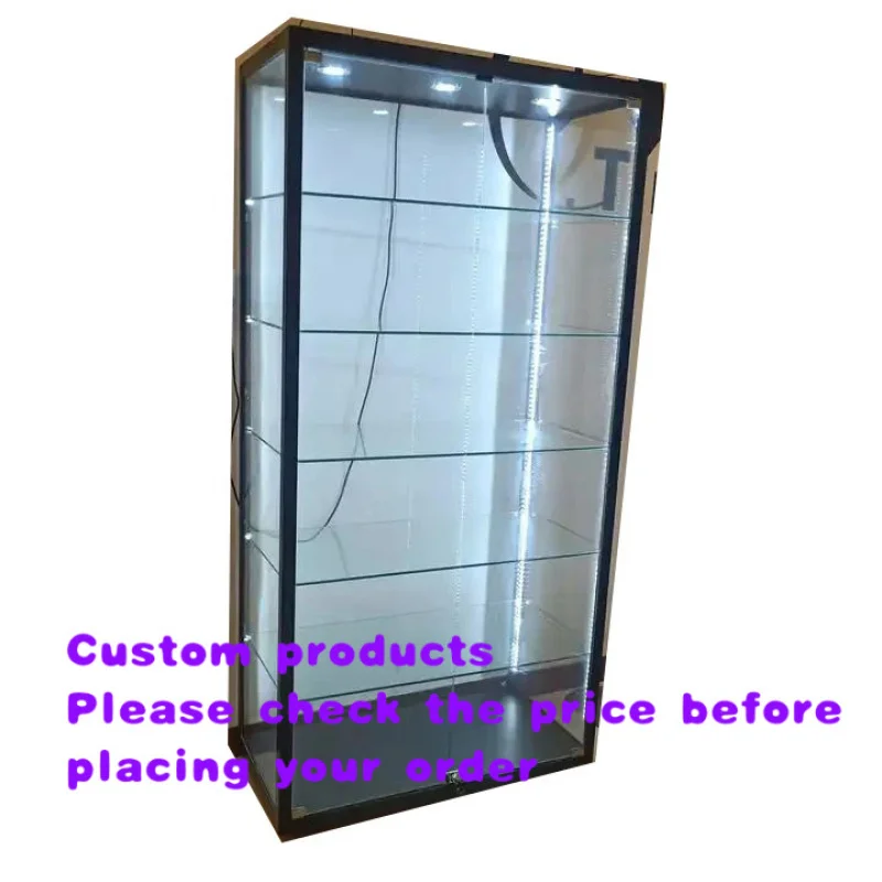 

custom.Custom Tempered Glass Cabinet Jewelry Display 5-Tier Shelves Sliding/Swing LED Lighting Durable