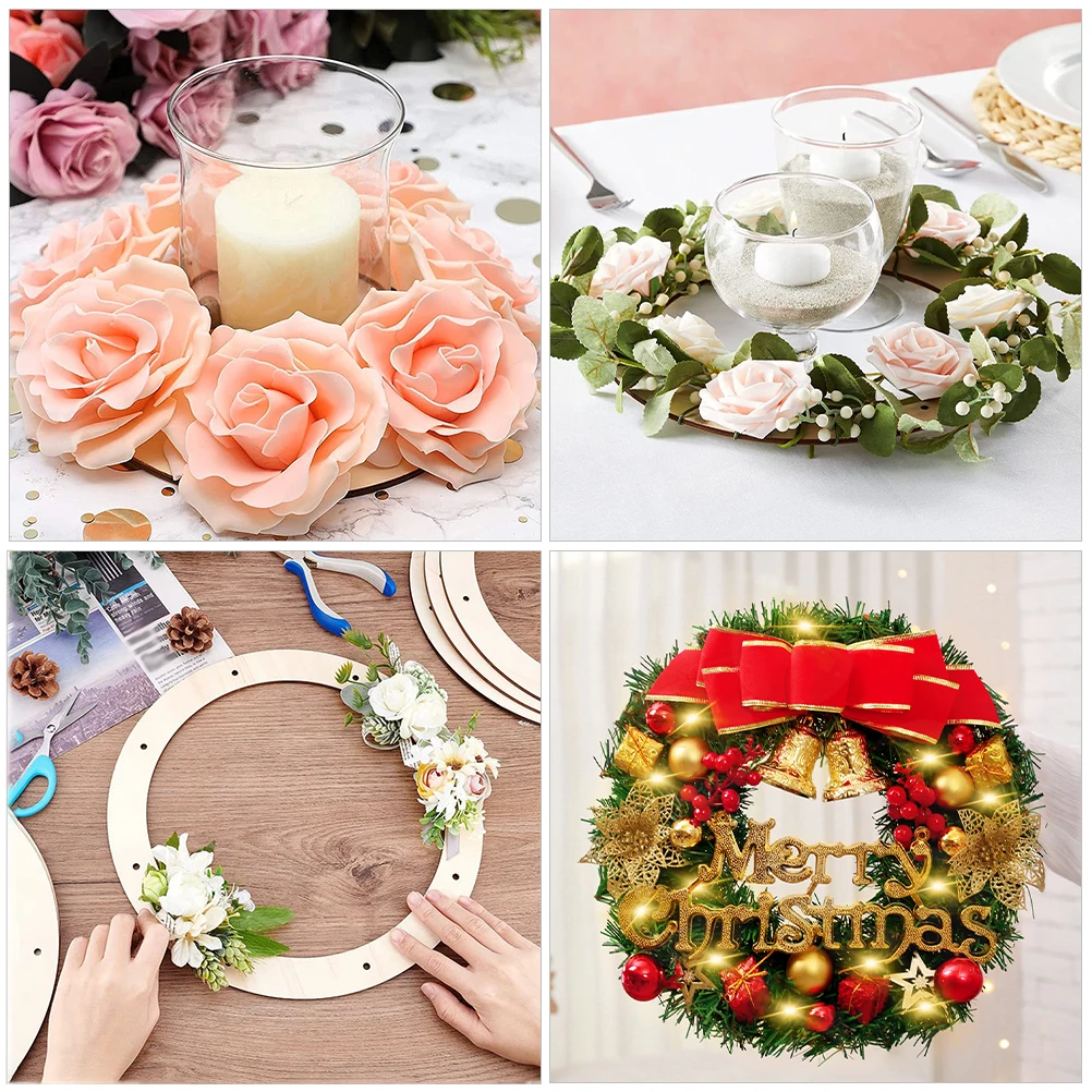 

5pcs Christmas Wreath Board DIY Home Decor Craft Wood Frames Round Tool Simple Creation Ring Wooden Form
