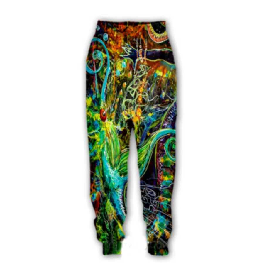 Herrenmode Herbst Sporthose psychedelische Kunst 3D-gedruckte Hose neutrale Straße lässig gerade Bein Jogginghose Q0156