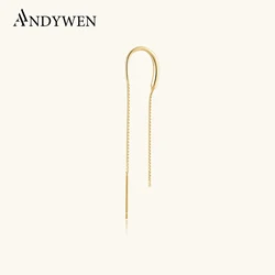 ANDYWEN 925 Sterling Silver Single Chain 65mm Piercing Drop Earring Women Line Luxury Gold Rock Punk Fashion Jewelry For Women