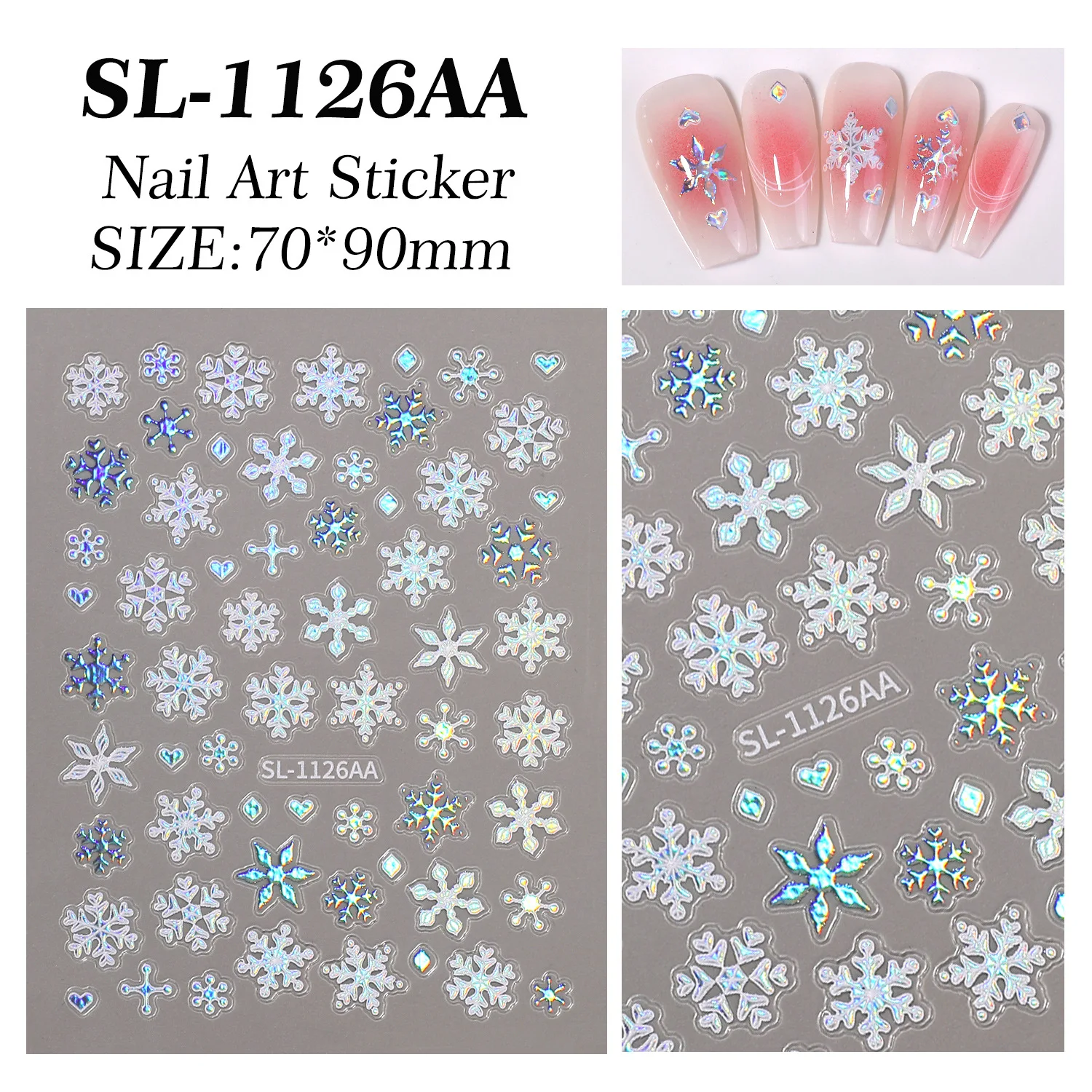 2 uds Navidad brillo láser copo de nieve pegatinas de uñas alivio Aurora gradiente decoración de uñas con
