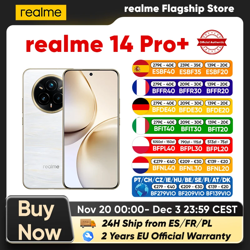 Immagine di realme 14 Pro Plus 5g Smartphone Versione globale Android Nfc Originale Snapdragon 7S Gen 3 6.83 '' 120Hz Display Oled 50Mp Fotocamera