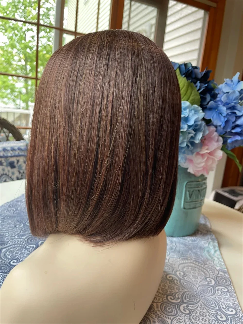 Realistic Top Bob Wig Lace Front Wig Milk Chocolate Wig Straight Cool Brown Highlight Wig Summer Daily Use Wig HD Lace Wig Grils