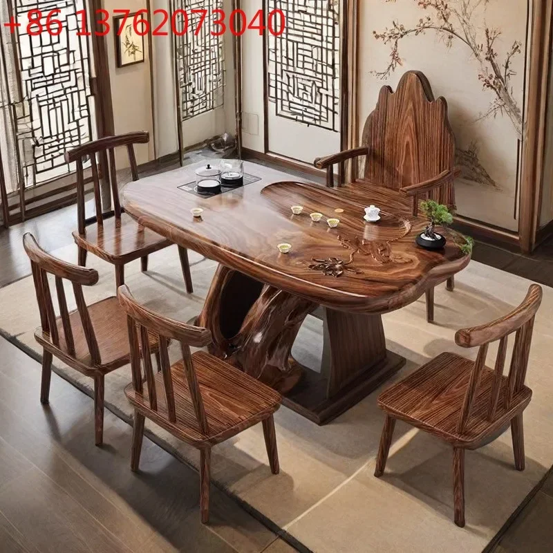

Balcony solid wood large board tea table Chinese small apartment household coffee table