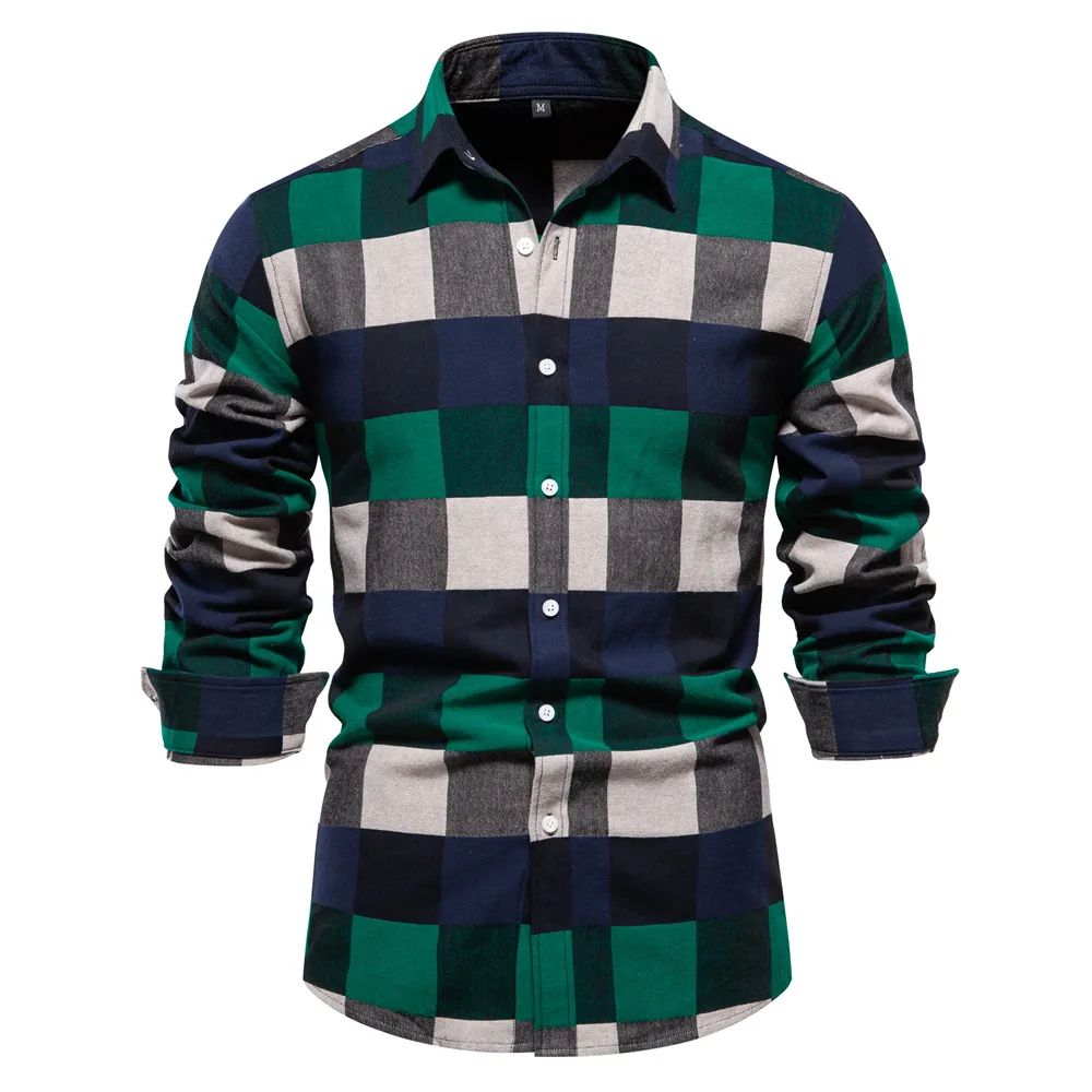 New Autumn Shirt For Men Higth Quality 100% Cotton Long Sleeve Turn-down Collar Plaid Blouse Social Shirts Mens Designer Clothes