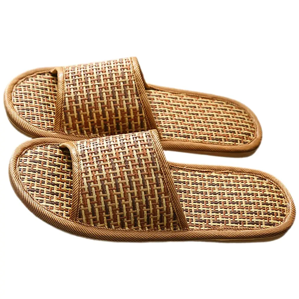 

Vine Grass Woven Slippers 37 38 Beige Comfortable House Shoes Indoor Summer Minimalist PVC Sole Men Women Guest