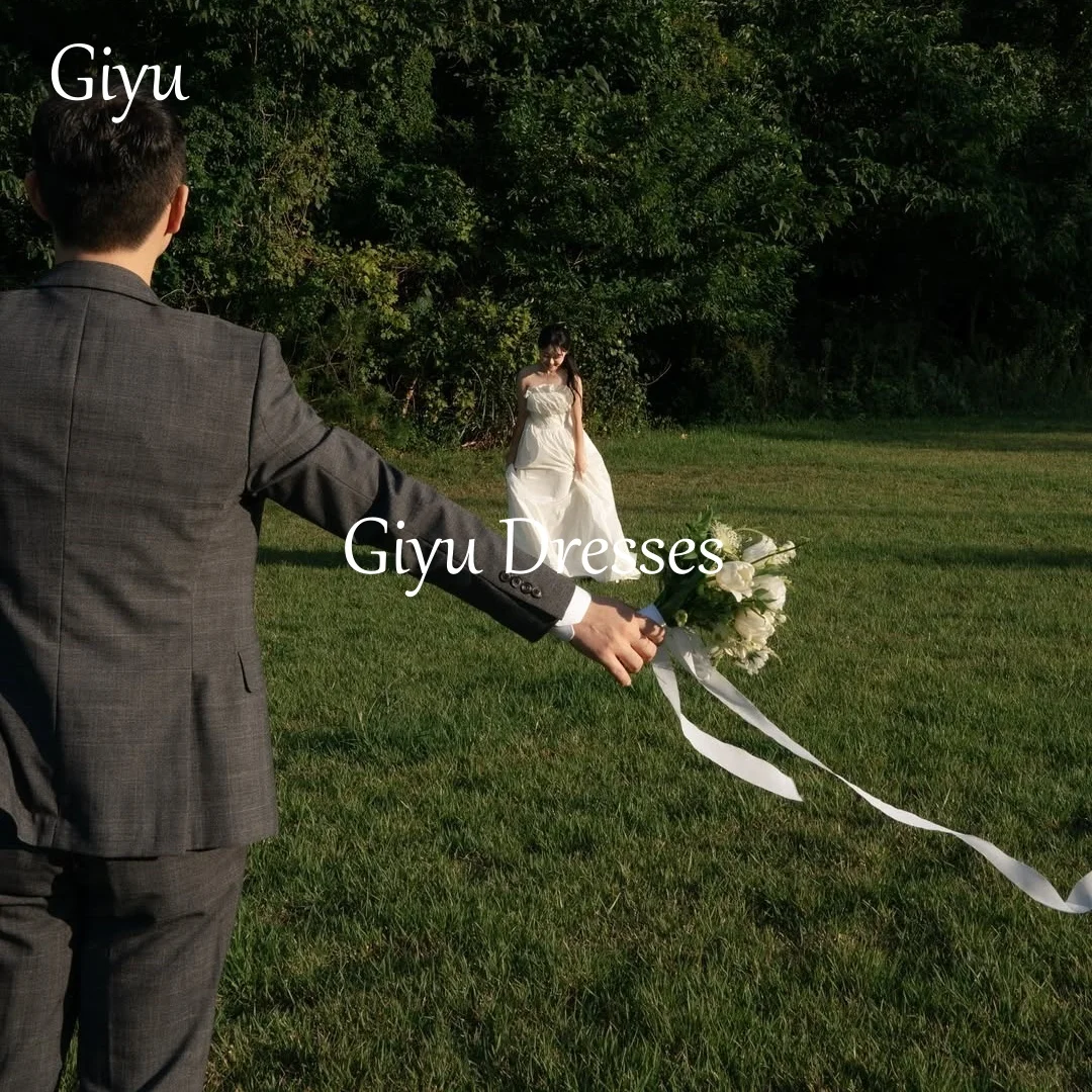 Giyu-vestidos de novia blancos elegantes, corsé con hombros descubiertos, fotografía de boda coreana, vestidos de novia formales personalizados