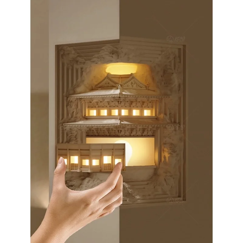 New Chinese-Style Recessed Gypsum Wall Light Corner Corridor Motion Sensor Lamp Chinese-Inspired Built-In Recessed Niche Light