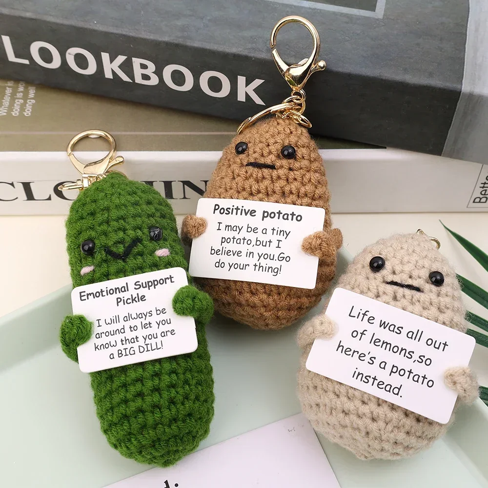 New Knitted Wool Potato Keychain Positive Potatoes Emotional Support Pickle Cucumber Doll Key Holder Cartoon Pendant Accessories