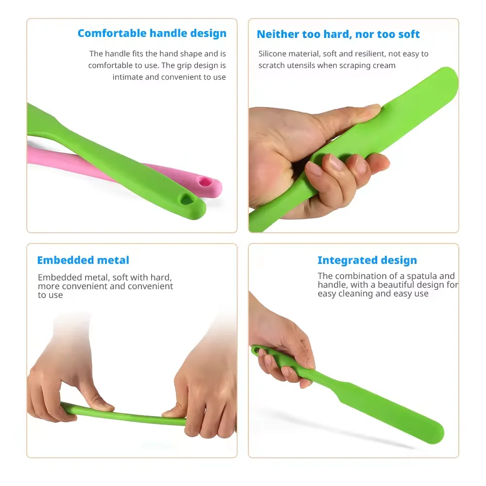 Silicone Cream Scraper Integrated Long Cake Spatula Heat-resistant Food Grade Spatula Kitchen Accessories Baking Tools