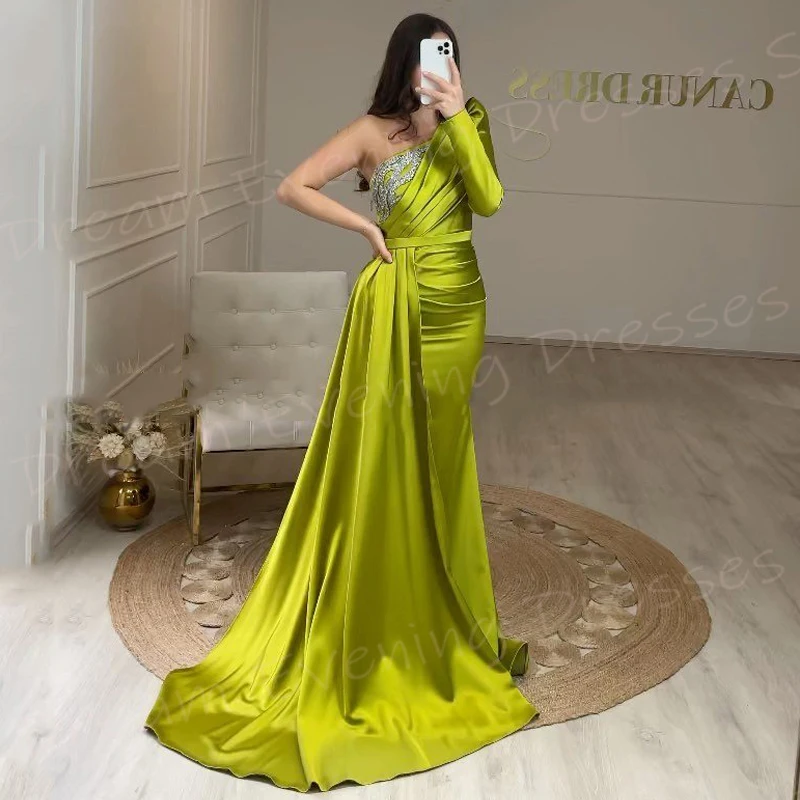 Gorgeous Graceful Mermaid Popular Women's Evening Dresses Modern Pretty One Shoulder Prom Gowns Beaded Pleated فساتين سعيد شارون