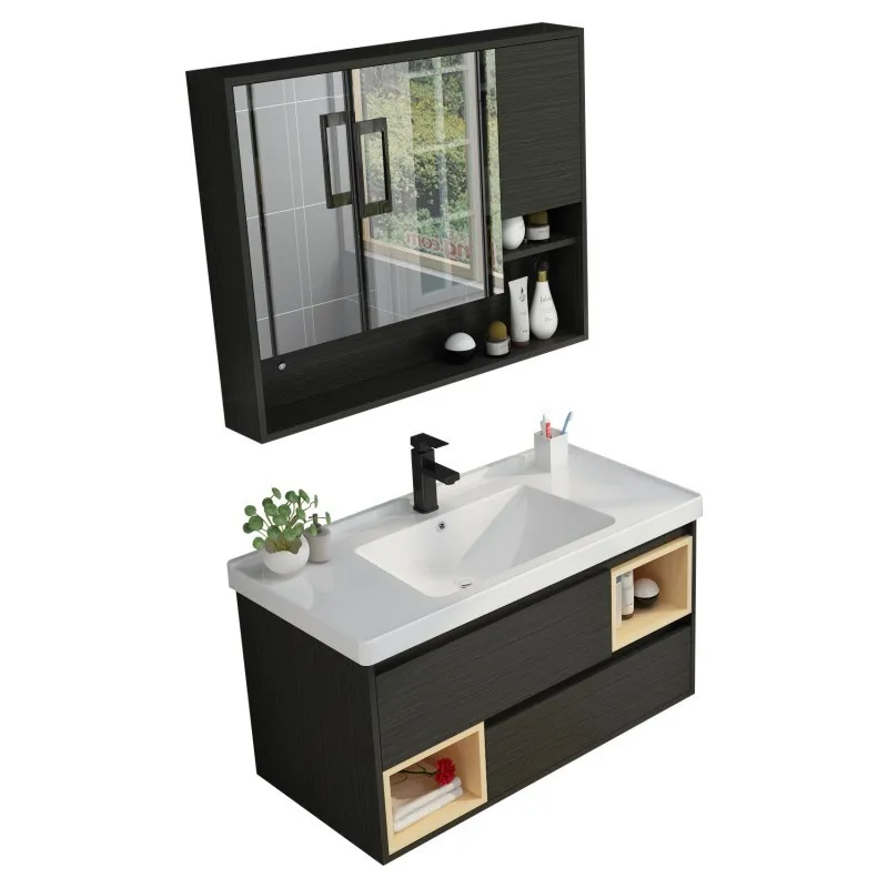 

Solid wood floor-to-ceiling bathroom cabinet combination modern simple wall-mounted bathroom toilet washstand