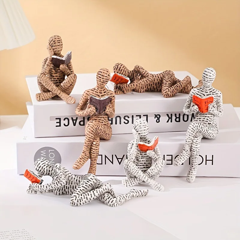 Abstract letter person reading ornament, unique reading posture home decoration living room ornament