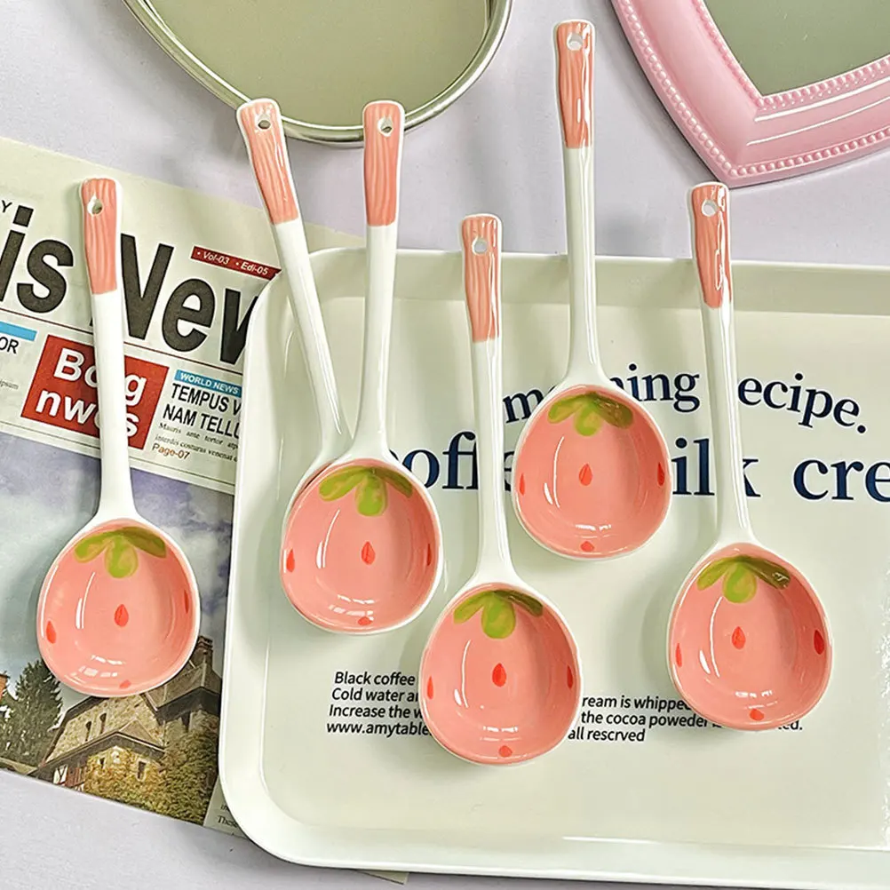 

2 Pcs Coffee Spoon Ceramic Spoons for Desserts Pink Cherry Kitchen Accessories Decorative